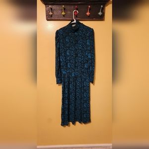 Sunshine Starshine women's vintage blue/black floral maxi dress. Size 12